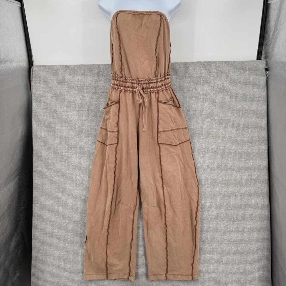 FP One Jumpsuit Womens S Brown One Piece Sleeveless French Terry Boho Festival